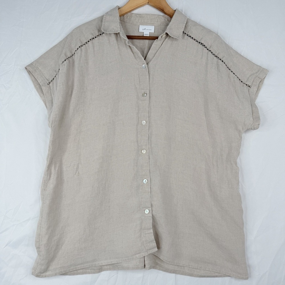 J Jill Love Linen top Women's Casual Short Sleeve 100% Linen Button Up SZ-L - Picture 2 of 16